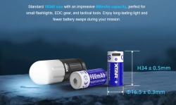 Аккумулятор Li-Ion XTAR 16340 (длина 34,1 мм, 3,6/4,2 В, 900 мАч, 2,7 A)