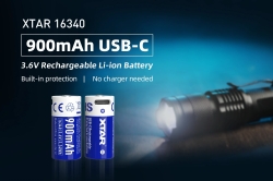 Аккумулятор Li-Ion XTAR 16340 (длина 34,1 мм, 3,6/4,2 В, 900 мАч, 2,7 A)