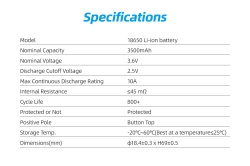 Аккумулятор Li-Ion XTAR 18650 (длина 69,6 мм, 3,6/4,2 В, 3500 мАч, 10 A)