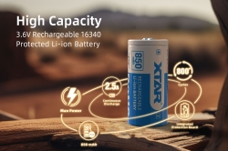 Аккумулятор Li-Ion XTAR 16340 (длина 34,1 мм, 3,6/4,2 В, 850 мАч, 2,5 A)