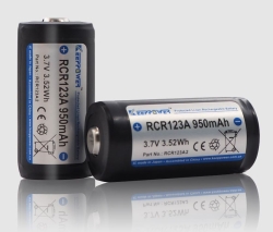 Аккумулятор Li-Ion KeepPower 16340 RCR123A2 (длина 34 мм, 3,7 В, 950 мАч, 3 A, 102 мОм)