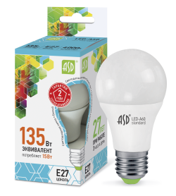 ASD LED-A60 15Bт E27 1350 лм 4000К белый свет 016.400