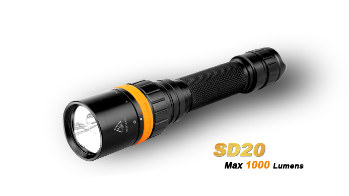 Подводный фонарь Fenix SD20 (1xXM-L2 U2/1xXQE, 2x18650, 1000lm, 100m)