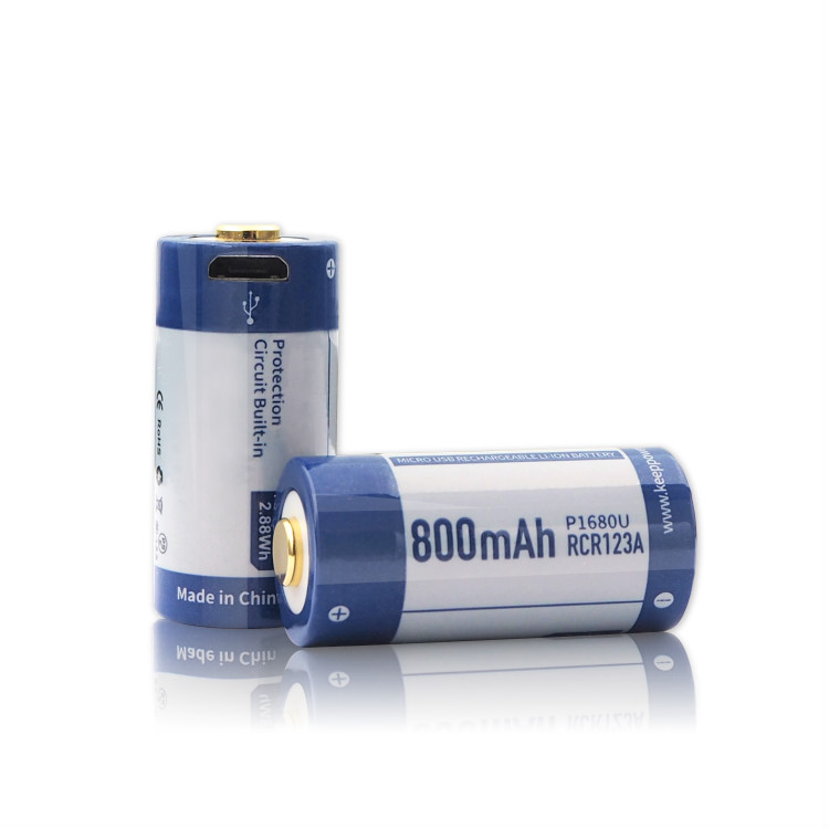 Аккумулятор Li-Ion KeepPower 16340 P1680U (длина 36 мм, 3,7 В, 1,8 A, 800 мАч, ЗУ microUSB)