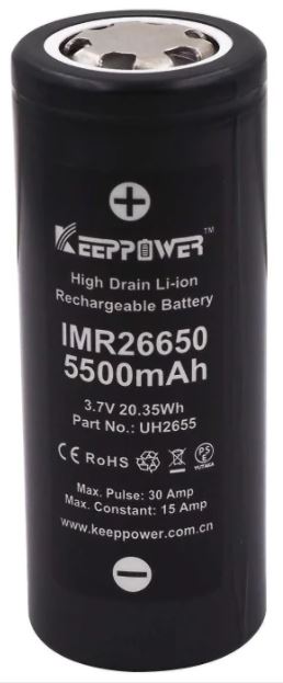 KeepPower IMR26650 15/30A 5500mAh 3,7/4,2V UH2655 незащищенный
