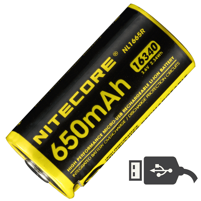 Nitecore NL1665R 16340 650 mAh protected  (встроенное ЗУ)