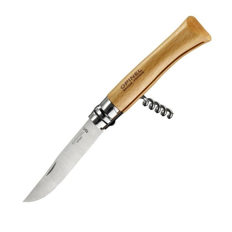 Нож Opinel №10 (нерж. сталь, бук, со штопором, 001410)