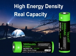 Аккумулятор Li-Ion высокотоковый Vapcell INR18650 P1838A !!71,3 мм!!(3,6/4,2 В, 10А, 3800 мАч, 27 мОм, ЗУ USB-C)