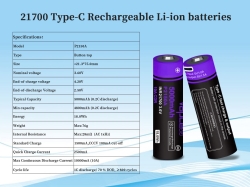 Аккумулятор Li-Ion высокотоковый Vapcell INR21700 P2150A PCB (3,6/4,2 В, 10 А, 5000 мАч, 26 мОм, 21,3x76,2 мм, ЗУ USB-C)