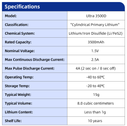 AA XTAR 1,5V Ultra 3500D литиевая батарейка