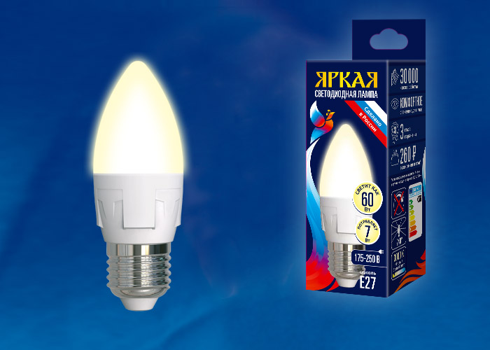 Uniel LED-C37 7W-WW-E27-FR 600lm