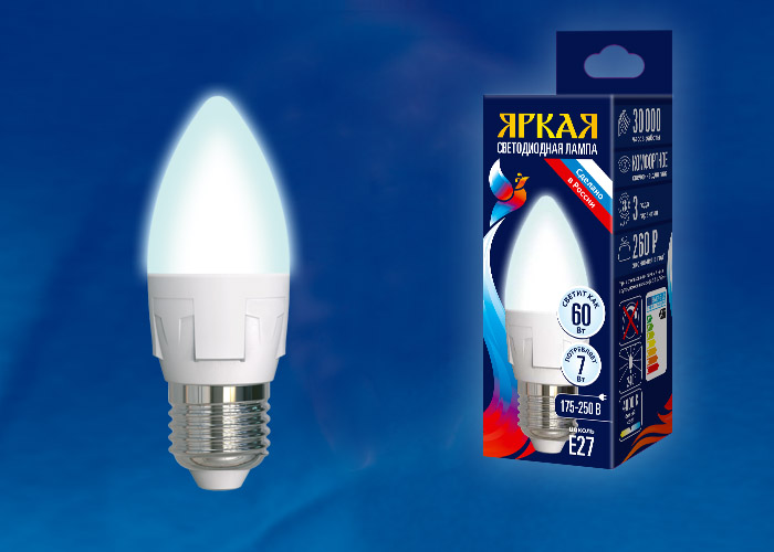 Uniel LED-C37 7W-NW-E27-FR