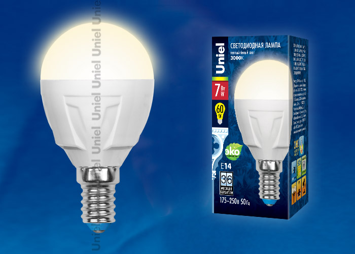 Uniel LED-G45 7W-WW-E14-FR 600lm