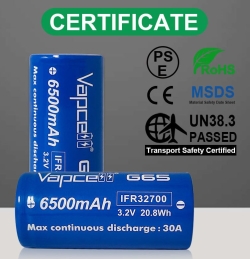 Аккумулятор Li-Ion Vapcell INR32700 G65 (3,2 В, 30 A, 6500 мАч, 32,1x70,9 мм)