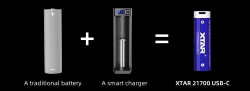 Аккумулятор Li-Ion XTAR 21700 USB-C (с защитой и ЗУ, длина 75,5 мм, 3,6/4,2 В, 10 A, 4900 мАч, 24 мОм)