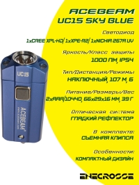 Acebeam UC15 Sky Blue (2x AAA /2x10440, XPL-HD/Red/UV, 1000 лм, 107 м)