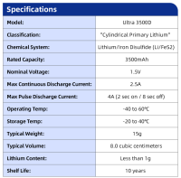 AA XTAR 1,5V Ultra 3500D литиевая батарейка