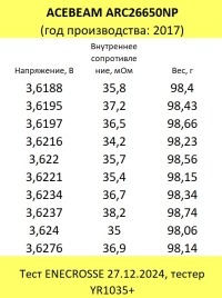 Аккумулятор Li-Ion высокотоковый ACEBEAM-ARC26650NP-500A (с защитой, длина 70,6 мм, 3,6/4,2 В, 12 A, 5000 мАч, 37 мОм)