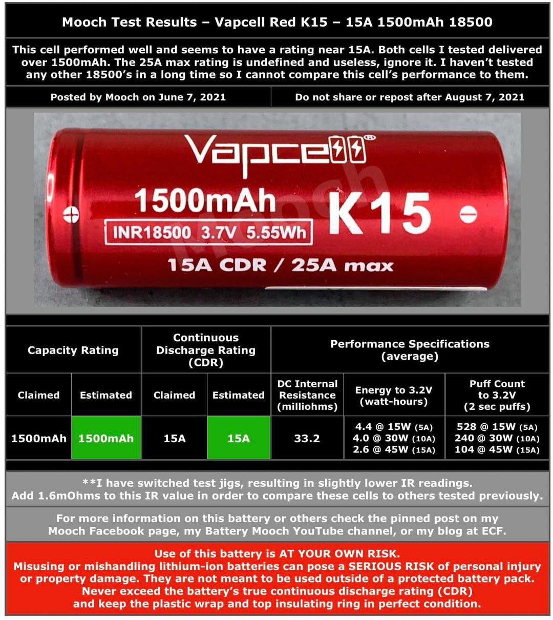 Vapcell INR18500 K15 02